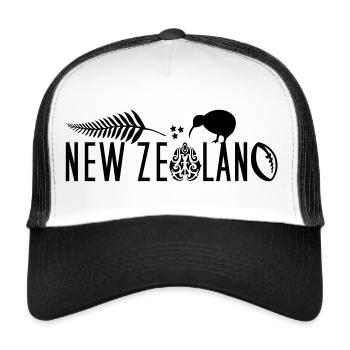 Nouvelle-Zélande Kiwi Voile Rugby Maori - Casquette trucker  - blanc/noir - Devant