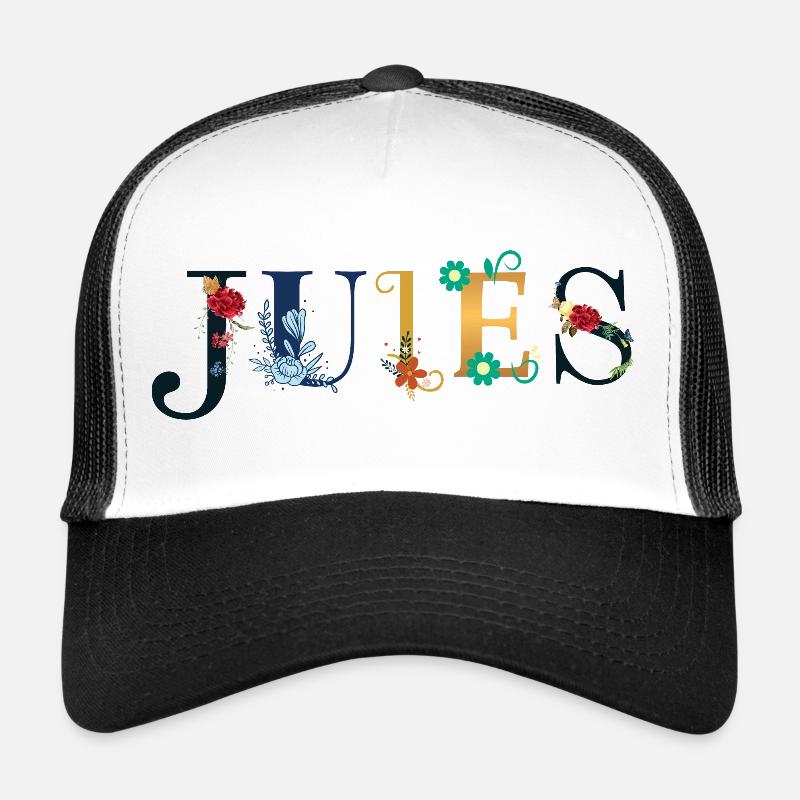 Le nom de JULES est orné de fleurs Casquette trucker 