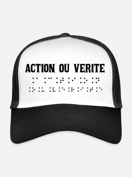 Écriture Braille Inspirée Action Vraie - Casquette trucker  - blanc/noir - Devant