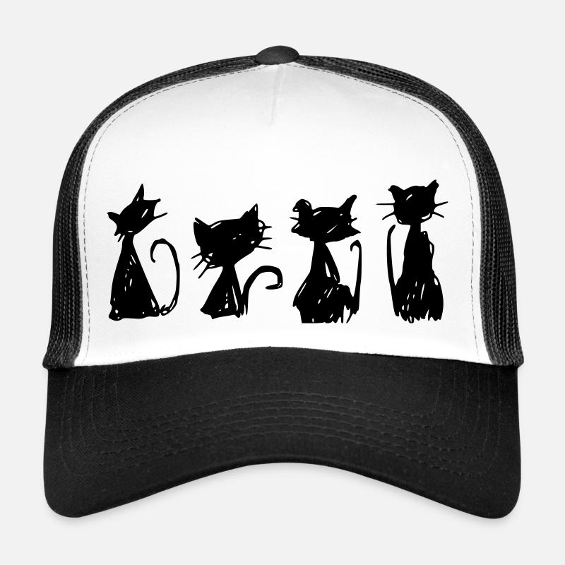 chats noirs croquis silhouettes dessin main libre Casquette trucker 