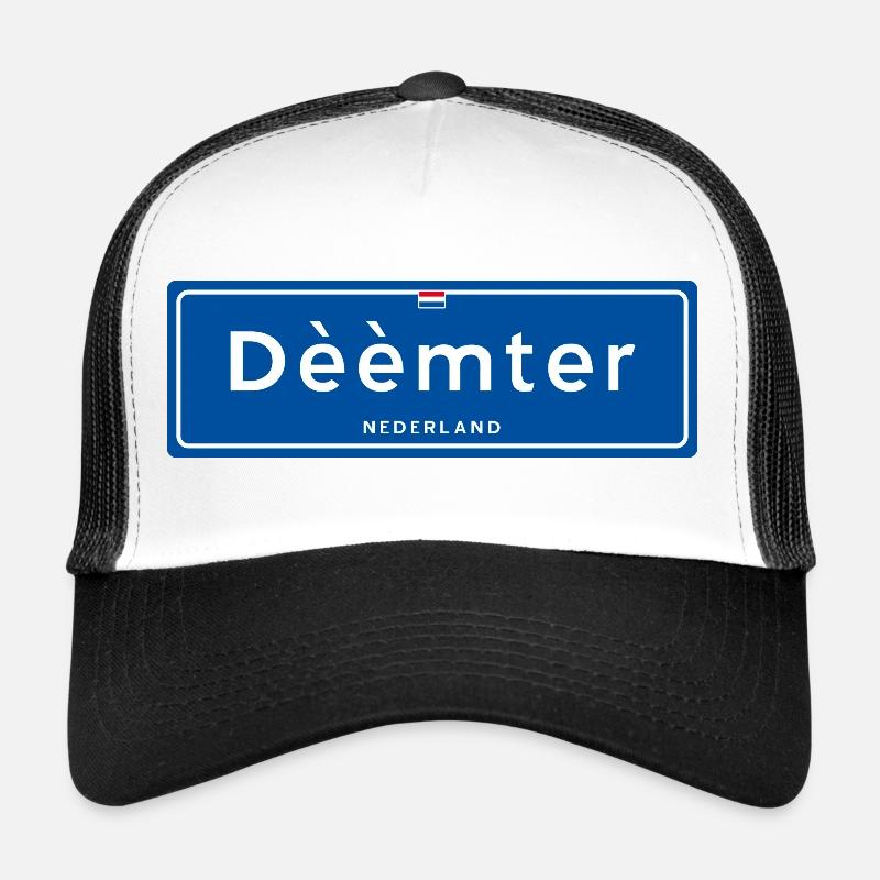 Panneau de nom de lieu Dèèèmter (Deventer) - Casquette trucker - blanc/noir