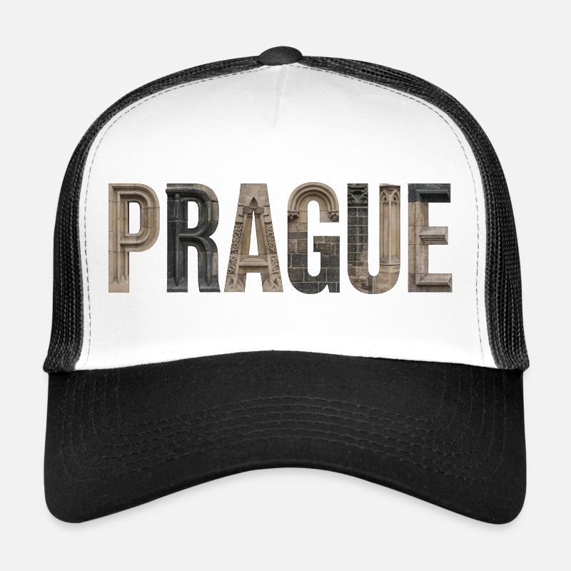 Prague Typography with Historical Architecture Trucker Cap