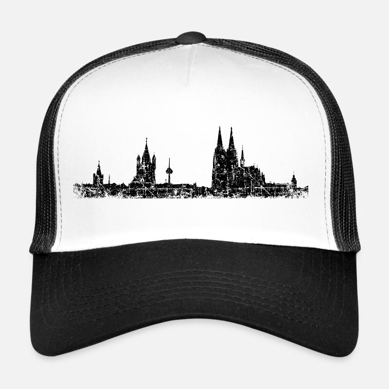 Stadt Köln Kölner Skyline (Vintage/Schwarz) - Trucker Cap - Weiß/Schwarz