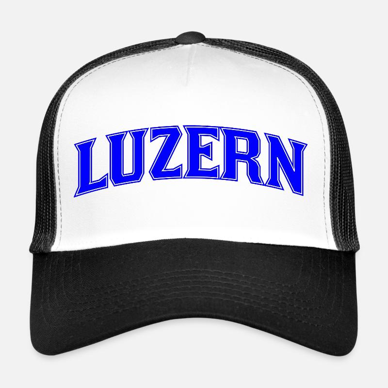Lucerne Neon Lettering Blue Trucker Cap
