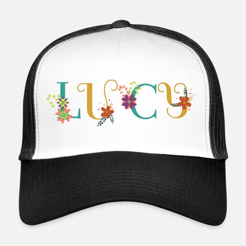 Art du nom LUCY avec des fleurs brodées Casquette trucker 