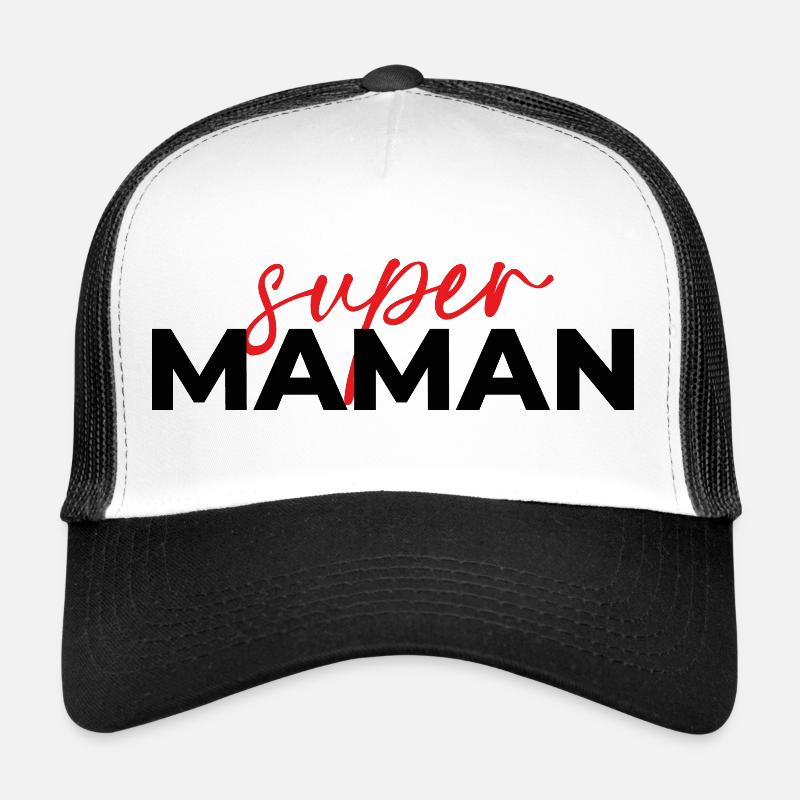 Super Mom Skript Rot auf Schwarz - Trucker Cap - Weiß/Schwarz