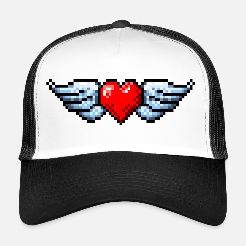 Cœur ailé rétro pixel art - Casquette trucker  - blanc/noir