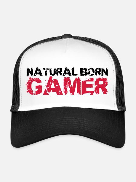 Natural Born Gamer - Trucker Cap - white/black - Front