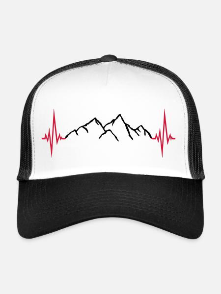 montagnes fréquence puls coeur berge excursion wan - Casquette trucker  - blanc/noir - Devant