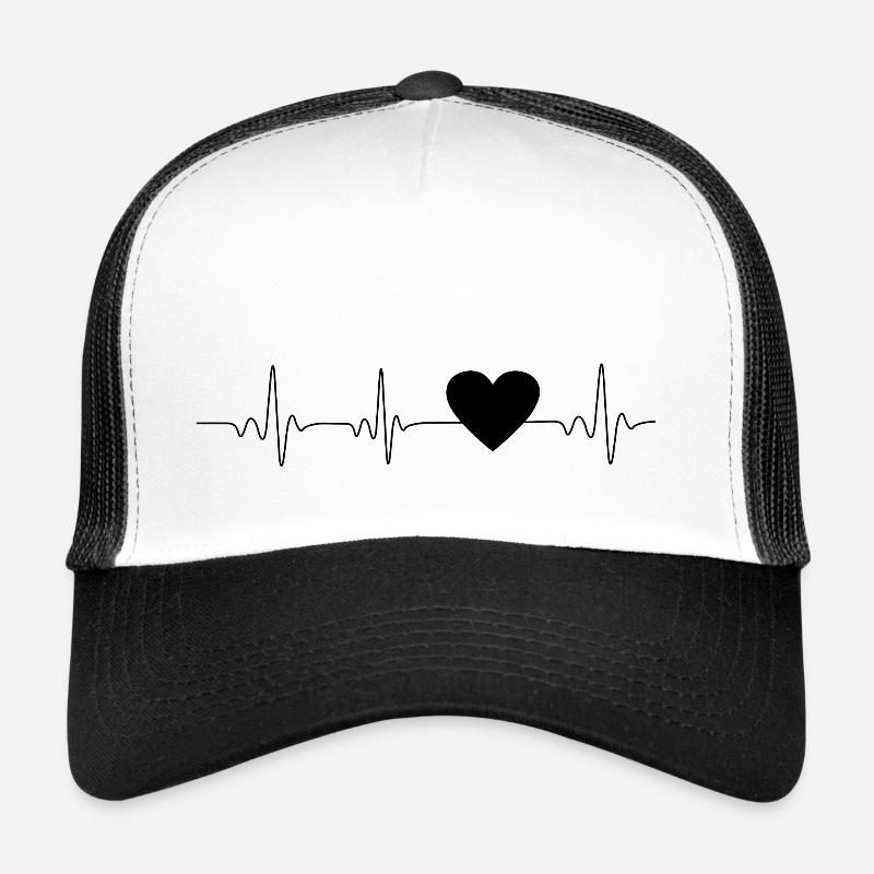 Heartbeat Herz schwarz 🖤 - Trucker Cap - Weiß/Schwarz