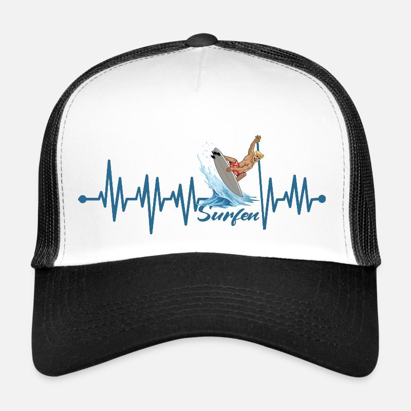 Herzschlag Surfen Surfer Surfbrett Urlaub - Trucker Cap - Weiß/Schwarz