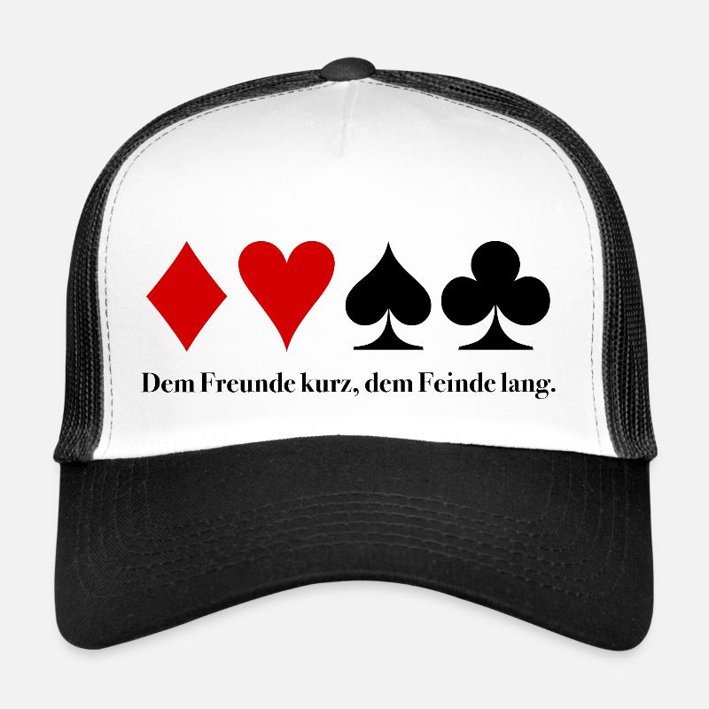 Dem Freunde kurz, dem Feinde lang – Skat Spruch - Trucker Cap - Weiß/Schwarz