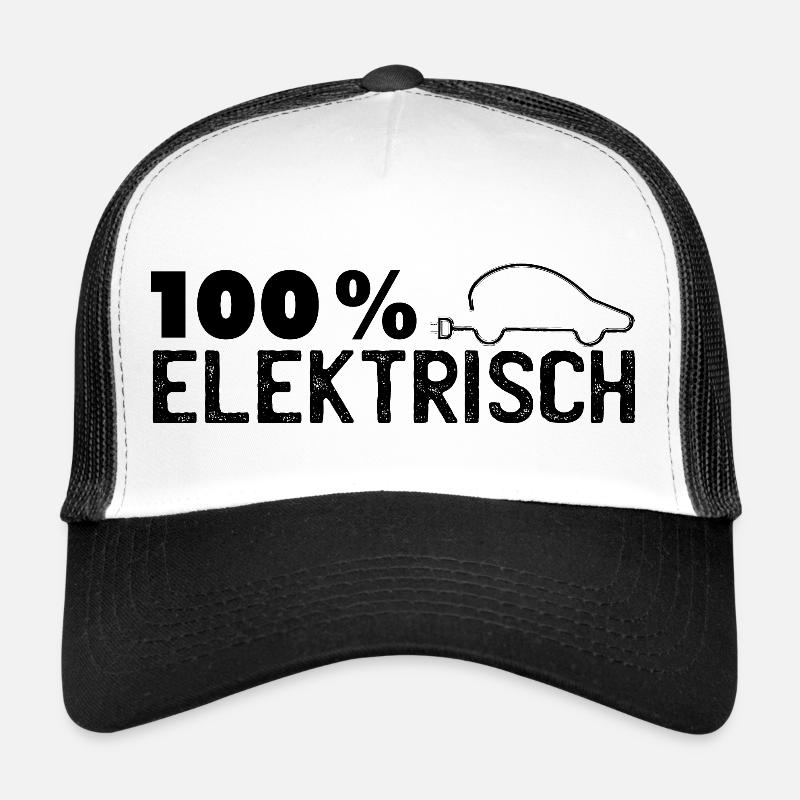 100 % elektrisch E Auto Elektro Auto Strom Benzin - Trucker Cap - Weiß/Schwarz