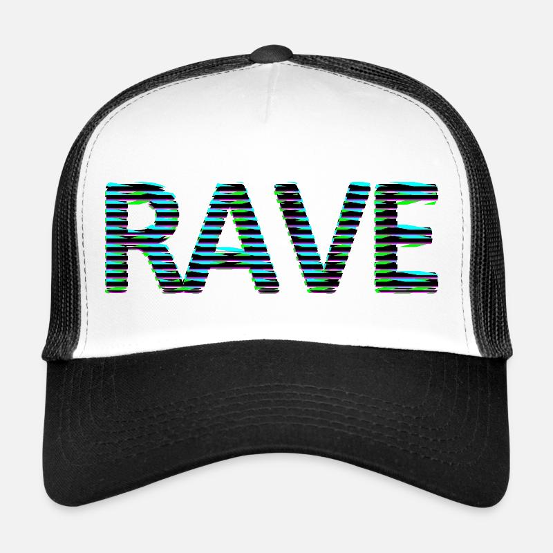 Rave Font Tripping Techno LSD MNML neon black Trucker Cap