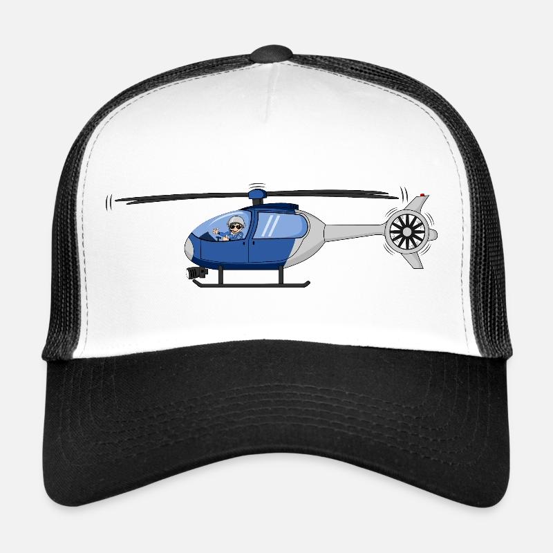 Pilote et hélicoptère bleu et blanc Casquette trucker 