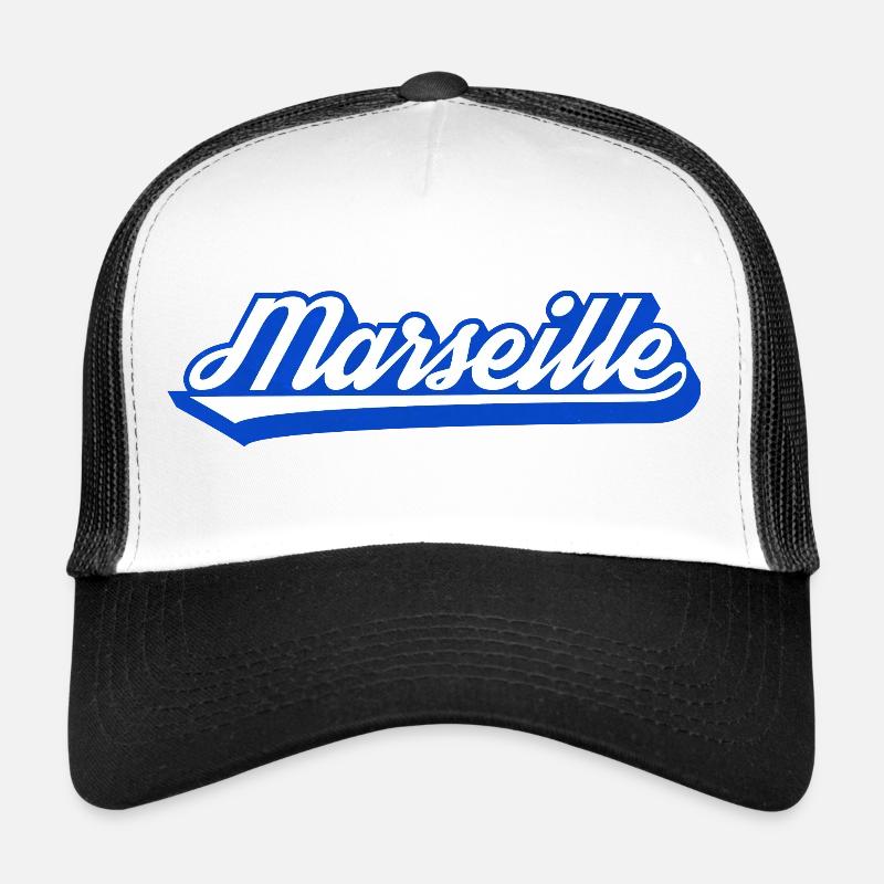 Marseille Rétro Blue Script - Casquette trucker - blanc/noir