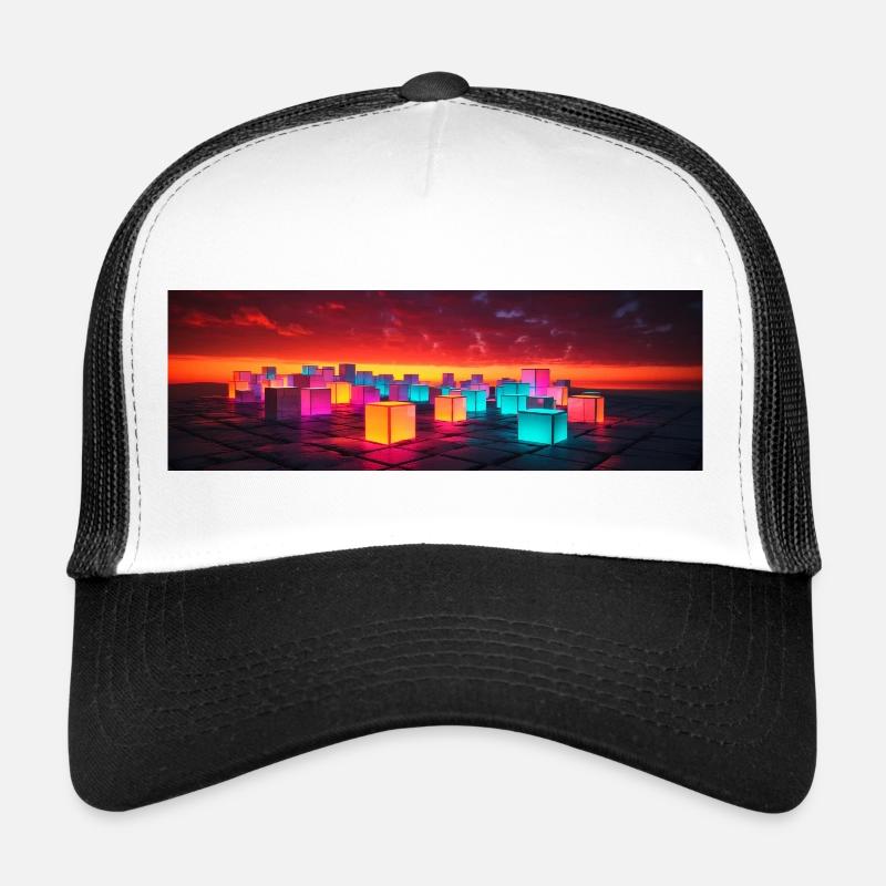 Neon Cubes au coucher du soleil - Casquette trucker  - blanc/noir