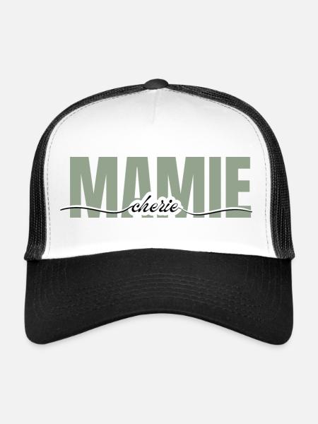 Mamie chérie -cadeau grand mère - Casquette trucker  - blanc/noir - Devant
