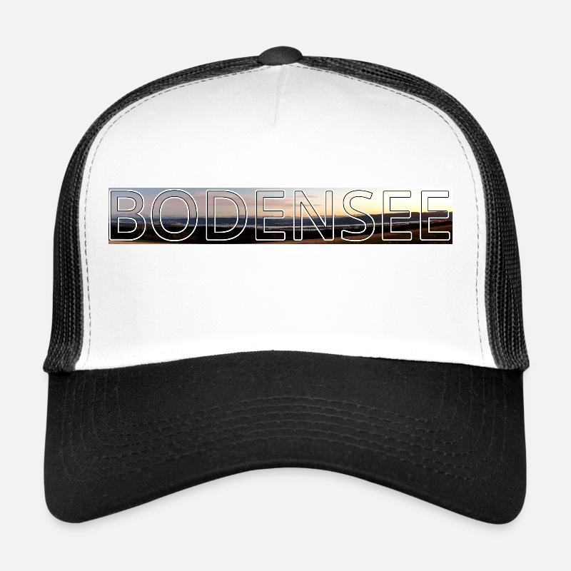 Bodensee Panorama Abend modern Februar Alpen - Trucker Cap - Weiß/Schwarz