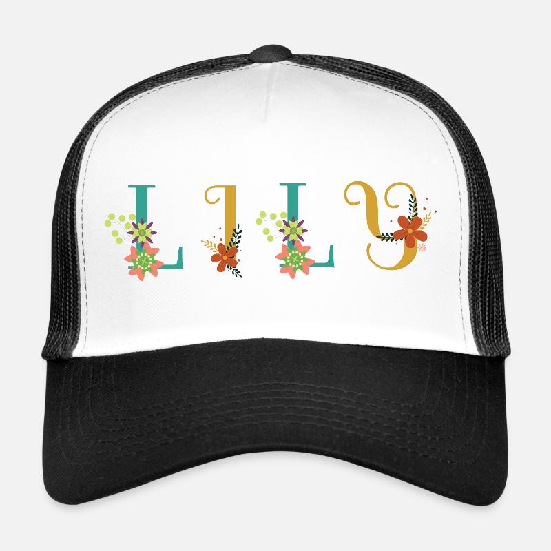 Art du nom de LILY avec des fleurs brodées Casquette trucker 