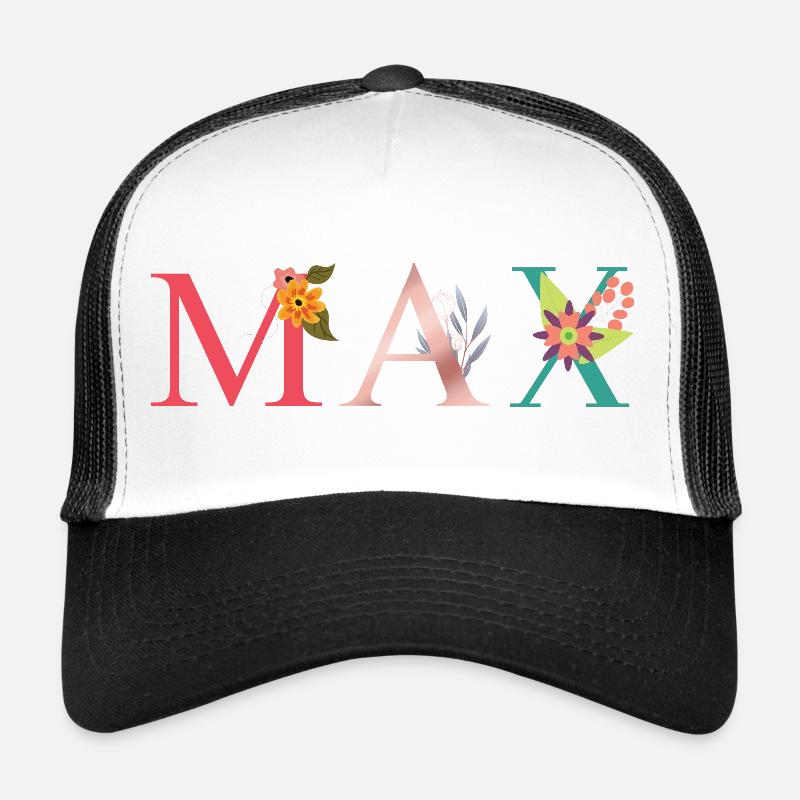 MAX Name Art With Flowers Embroidered Trucker Cap