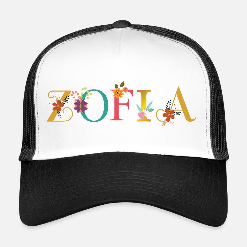 Le nom ZOFIA est décoré de fleurs Casquette trucker 