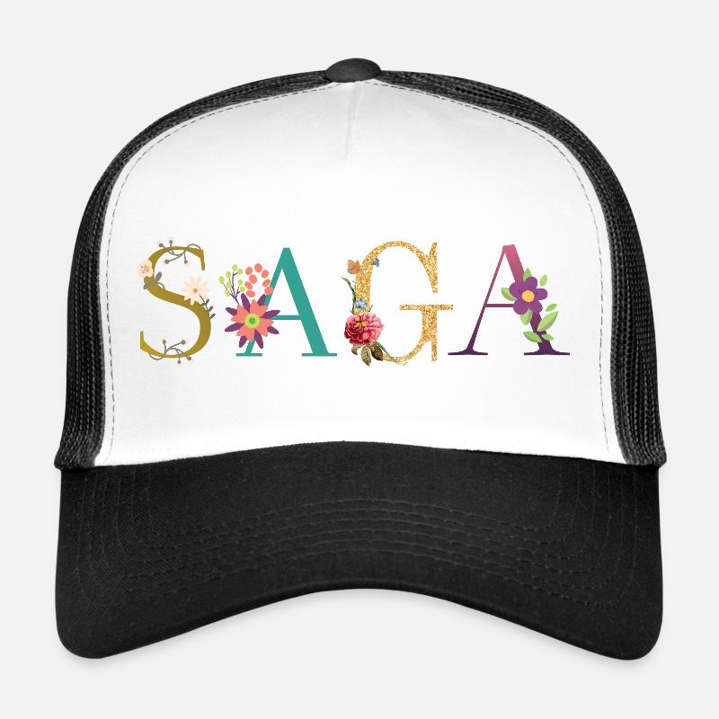 Le nom de SAGA est décoré de fleurs Casquette trucker 