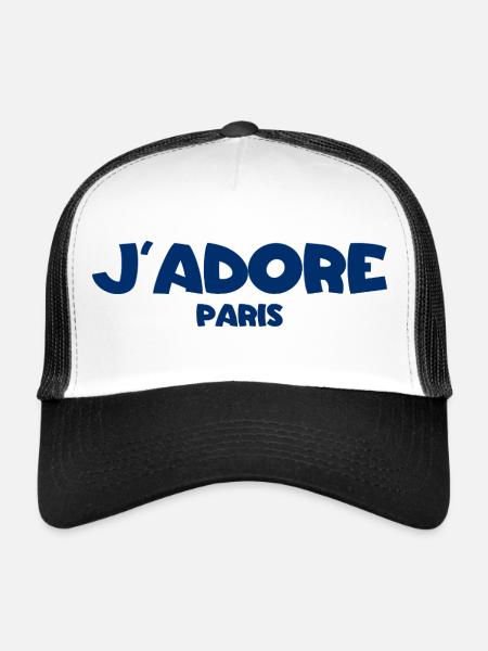 J’Adore Paris - J’aime Paris - France - Frankreich - Casquette trucker  - blanc/noir - Devant