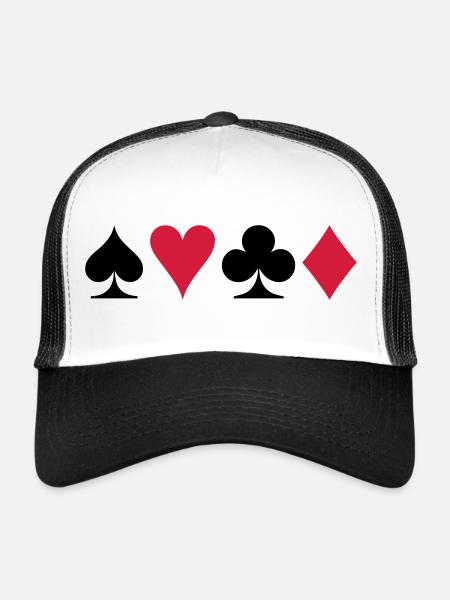Poker - Jeu de cartes - Casquette trucker  - blanc/noir - Devant
