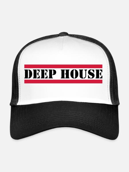 Deep House avec des lignes rouges - Casquette trucker  - blanc/noir - Devant