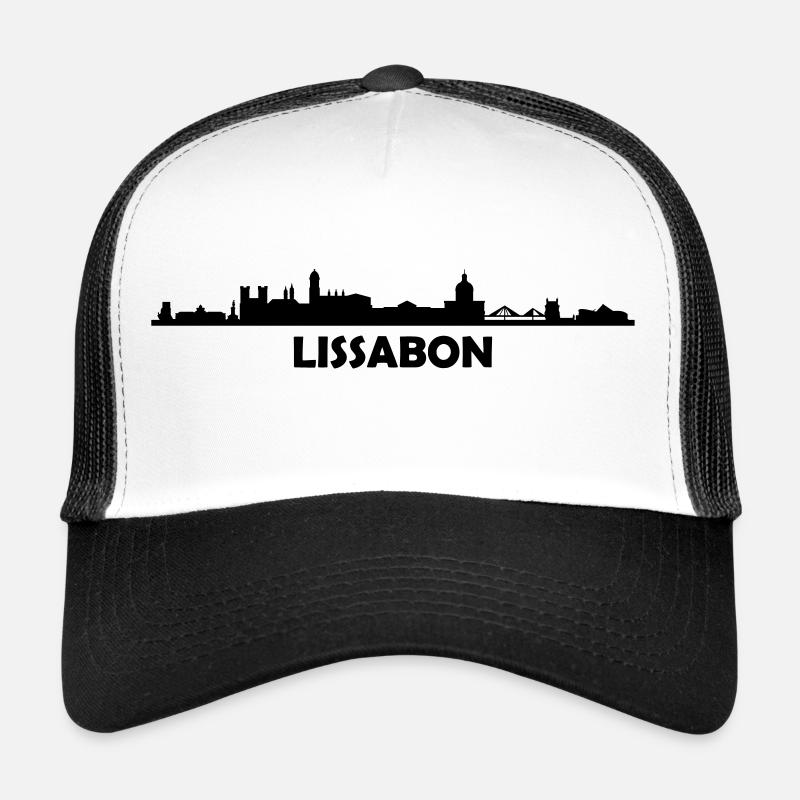 Skyline Lissabon Text - Trucker Cap - Weiß/Schwarz