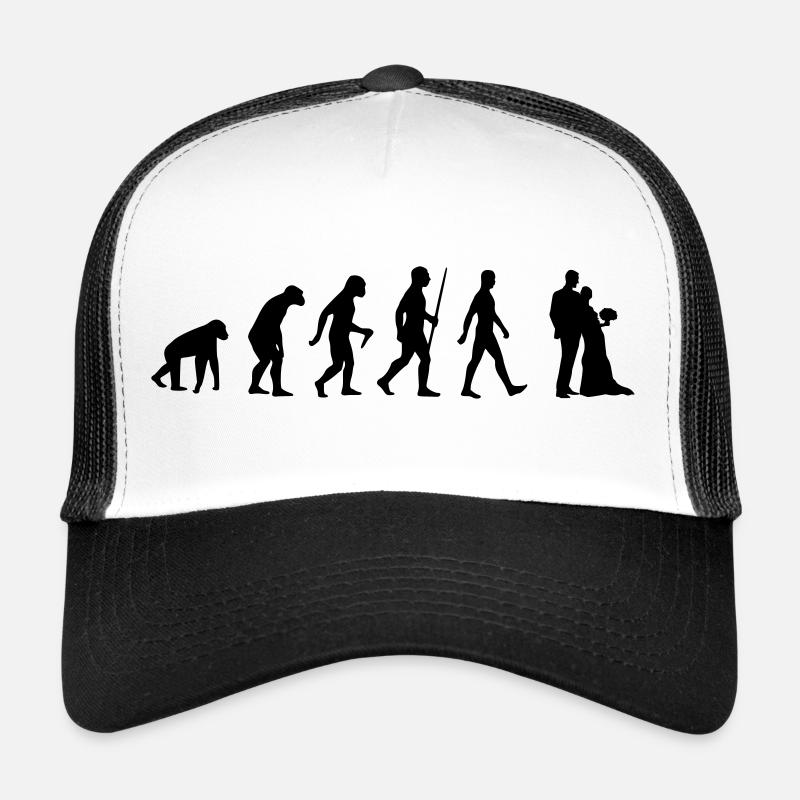 Evolution newlyweds bride groom wedding flower Trucker Cap