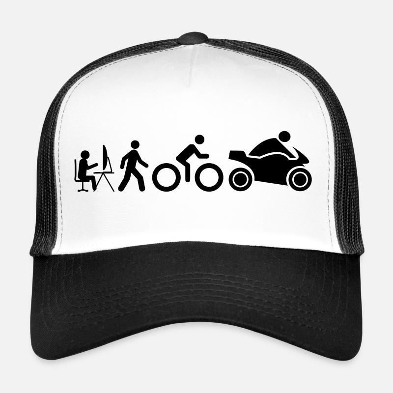 Evolution eines Motorradfahrers - Trucker Cap - Weiß/Schwarz