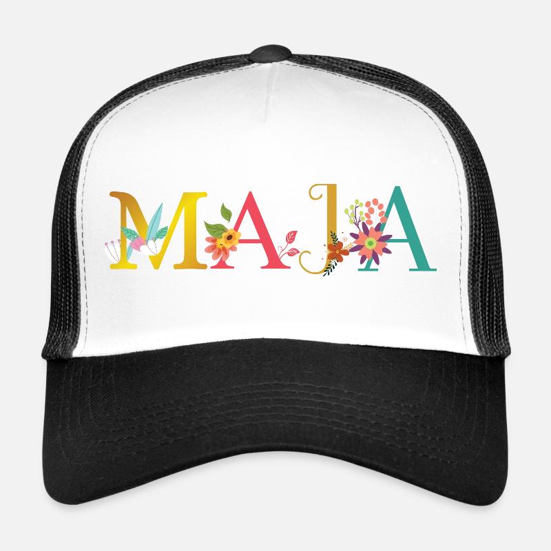 Le nom de MAJA est décoré de fleurs Casquette trucker 