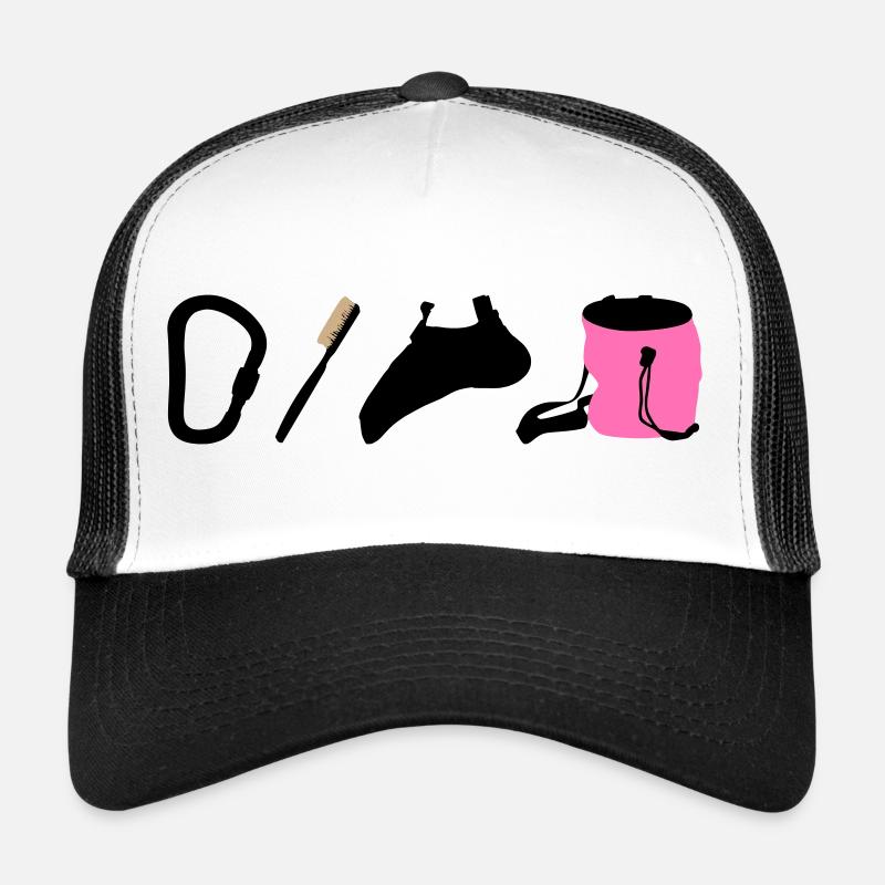 Logo d’escalade Emblème de bloc Chaussures d’escalade Brosse - Casquette trucker  - blanc/noir