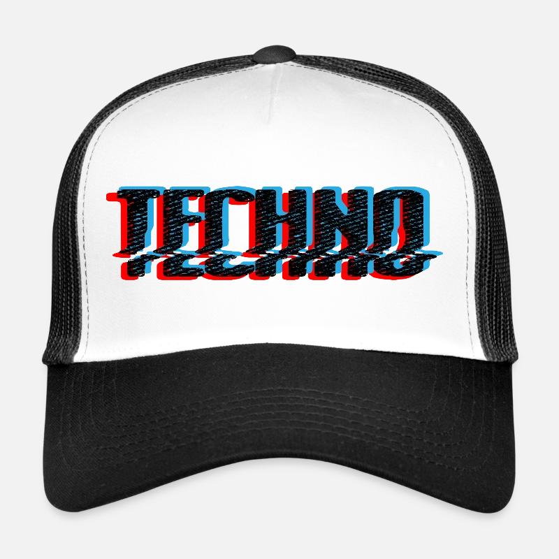 Techno Blue Neon Overprint Typografie Trucker Cap