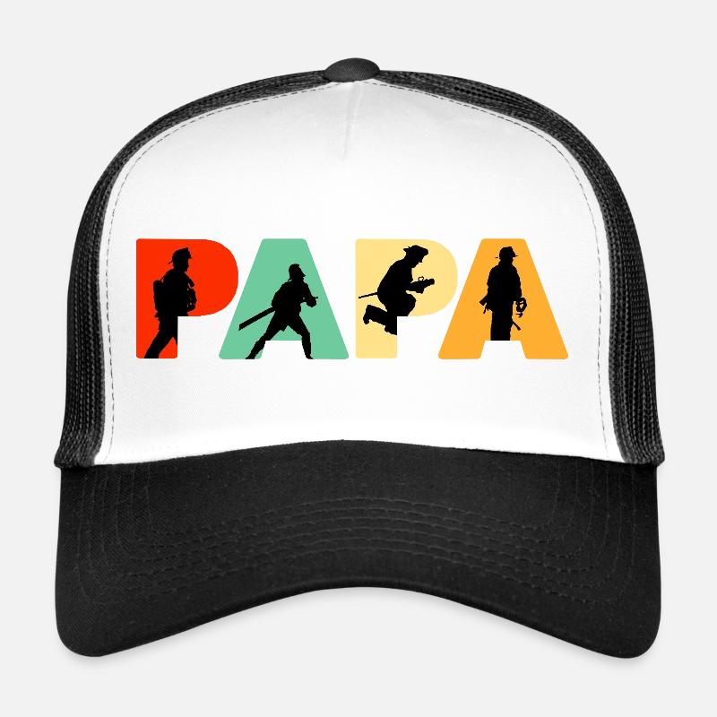 Papa Firefighter Retro Fireman Hero Dad - Trucker Cap - white/black