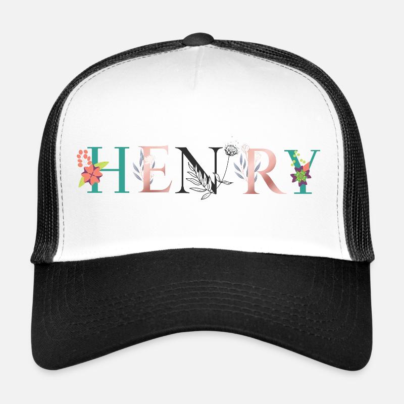Art du nom HENRY avec fleurs brodées Casquette trucker 
