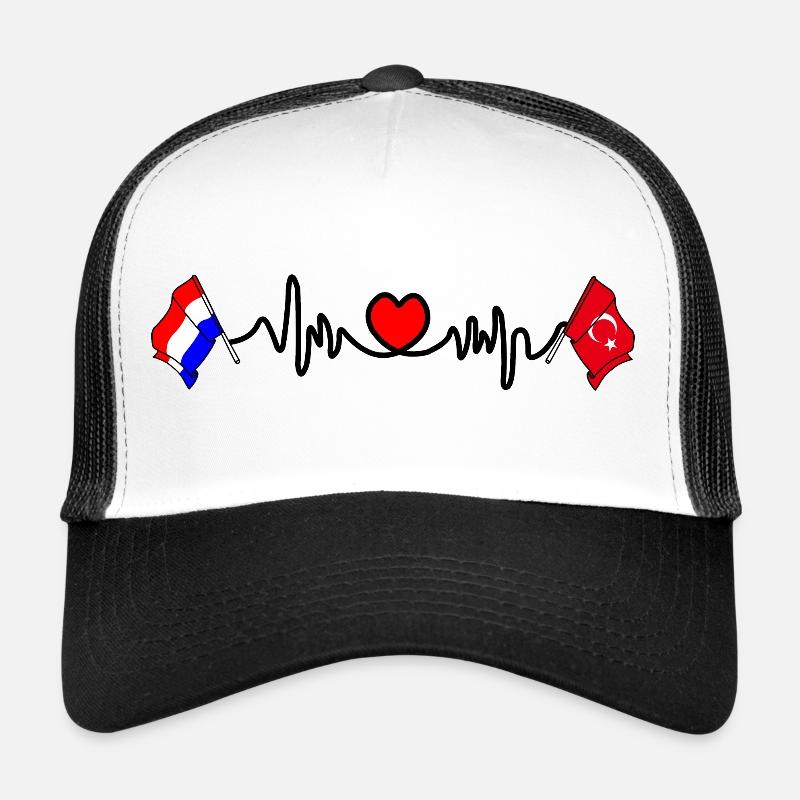 Cardio coeur avec drapeau Pays-Bas, drapeau Turquie Casquette trucker 
