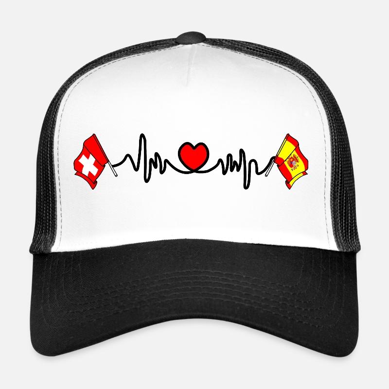 Cardio coeur avec drapeau Suisse, drapeau Espagne Casquette trucker 