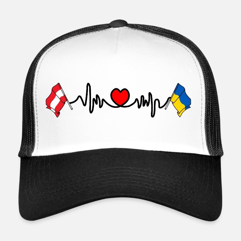 Coeur cardio avec drapeau Autriche et drapeau Ukraine Casquette trucker 