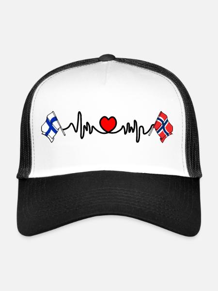 Cardio heart Flag Finland, flag Norway - Trucker Cap - white/black - Front