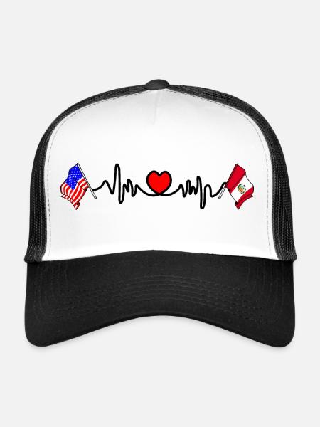 Cardio Heart Flag États-Unis, Pérou - Casquette trucker  - blanc/noir - Devant