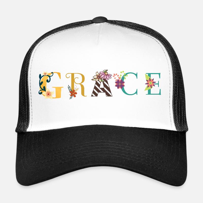 GRACE Nom Art avec fleurs brodées Casquette trucker 