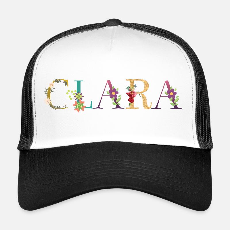 Le nom de CLARA est décoré de fleurs Casquette trucker 