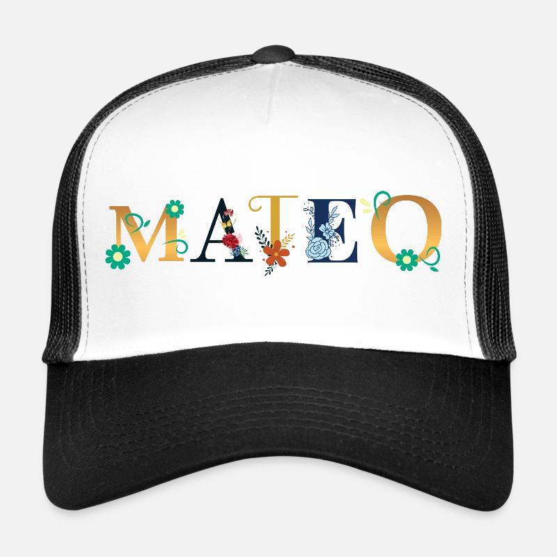Le nom MATEO est décoré de fleurs Casquette trucker 