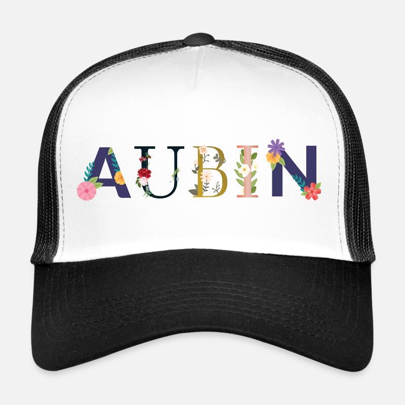 AUBIN Name Decorated with Flowers Trucker Cap