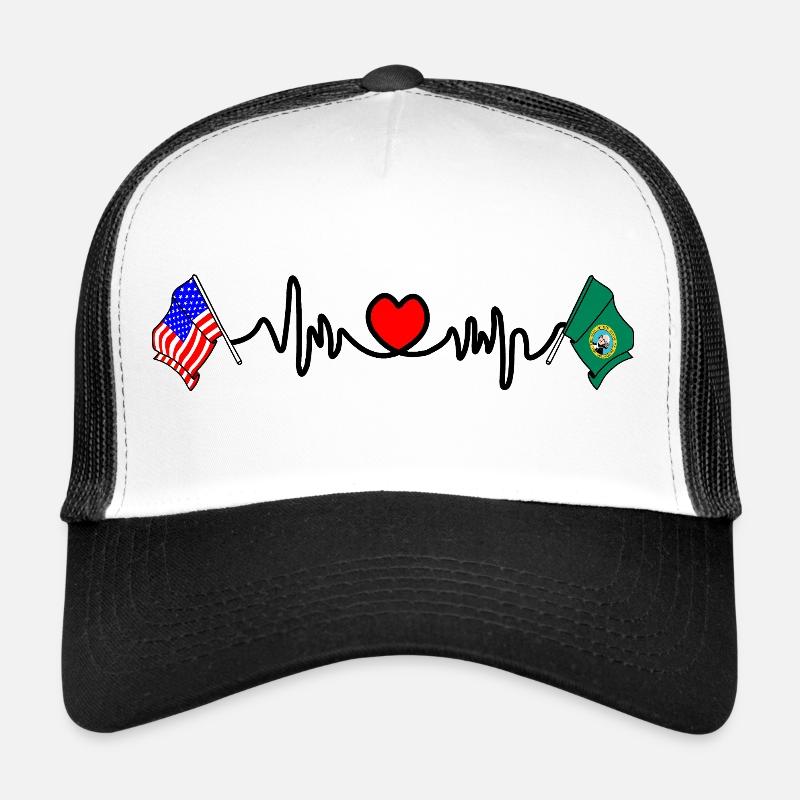 Cardio heart avec drapeau des États-Unis et drapeau de Washington Casquette trucker 