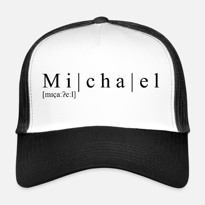 Nom : abstrait, typographique, blanc, Michael - Casquette trucker  - blanc/noir