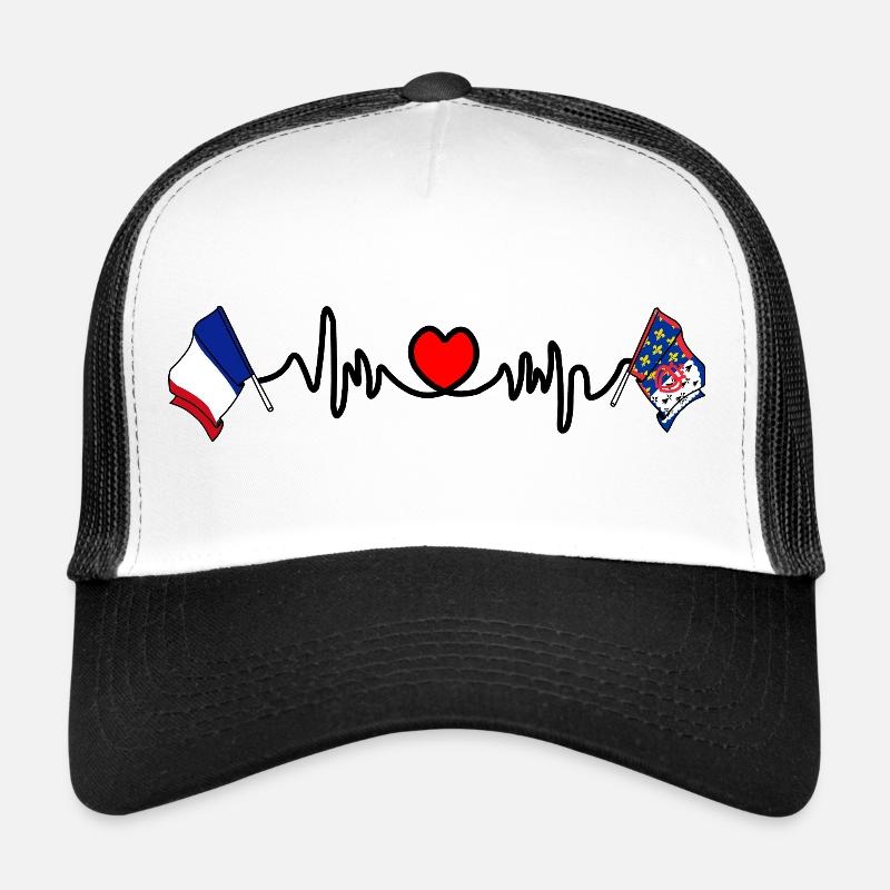 Flags left/right + heartbeat with heart Trucker Cap
